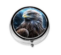 Pill Case with Mirror Retro 3 Compartment Pill Box Night Sky Eagle Small Pill Organizer for Purse or Pocket Decorative Metal Medicine Vitamin Organizer Unique Gifts