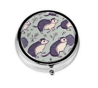 Pill Case with Mirror Retro 3 Compartment Pill Box Opossum Small Pill Organizer for Purse or Pocket Decorative Metal Medicine Vitamin Organizer Unique Gifts