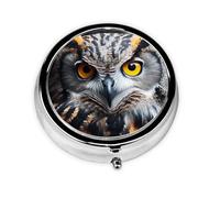 Pill Case with Mirror Retro 3 Compartment Pill Box Owl Head Portrait Small Pill Organizer for Purse or Pocket Decorative Metal Medicine Vitamin Organizer Unique Gifts