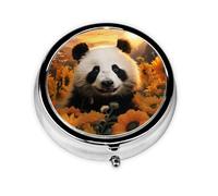 Pill Case with Mirror Retro 3 Compartment Pill Box Panda and Sunflower Small Pill Organizer for Purse or Pocket Decorative Metal Medicine Vitamin Organizer Unique Gifts