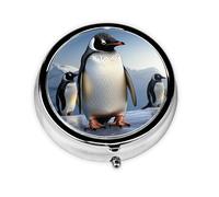 Pill Case with Mirror Retro 3 Compartment Pill Box Penguin Small Pill Organizer for Purse or Pocket Decorative Metal Medicine Vitamin Organizer Unique Gifts