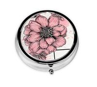 Pill Case with Mirror Retro 3 Compartment Pill Box Pink Flower Doodle Small Pill Organizer for Purse or Pocket Decorative Metal Medicine Vitamin Organizer Unique Gifts