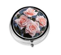 Pill Case with Mirror Retro 3 Compartment Pill Box Pink Rose Flowers Small Pill Organizer for Purse or Pocket Decorative Metal Medicine Vitamin Organizer Unique Gifts