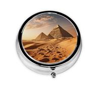 Pill Case with Mirror Retro 3 Compartment Pill Box Pyramid Africa Desert Small Pill Organizer for Purse or Pocket Decorative Metal Medicine Vitamin Organizer Unique Gifts