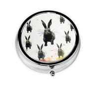 Pill Case with Mirror Retro 3 Compartment Pill Box Rabbits Silhouette Small Pill Organizer for Purse or Pocket Decorative Metal Medicine Vitamin Organizer Unique Gifts
