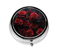 Pill Case with Mirror Retro 3 Compartment Pill Box Red Rose Photo Small Pill Organizer for Purse or Pocket Decorative Metal Medicine Vitamin Organizer Unique Gifts