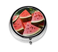 Pill Case with Mirror Retro 3 Compartment Pill Box Ripe Watermelon Slice Seeds Small Pill Organizer for Purse or Pocket Decorative Metal Medicine Vitamin Organizer Unique Gifts