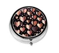 Pill Case with Mirror Retro 3 Compartment Pill Box Rose Gold Love Heart Small Pill Organizer for Purse or Pocket Decorative Metal Medicine Vitamin Organizer Unique Gifts