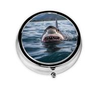 Pill Case with Mirror Retro 3 Compartment Pill Box Shark in The Lake Small Pill Organizer for Purse or Pocket Decorative Metal Medicine Vitamin Organizer Unique Gifts