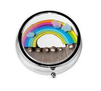 Pill Case with Mirror Retro 3 Compartment Pill Box Small Rainbow Small Pill Organizer for Purse or Pocket Decorative Metal Medicine Vitamin Organizer Unique Gifts
