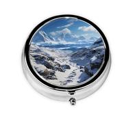 Pill Case with Mirror Retro 3 Compartment Pill Box Spectacular Snowy Mountains Small Pill Organizer for Purse or Pocket Decorative Metal Medicine Vitamin Organizer Unique Gifts