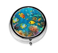 Pill Case with Mirror Retro 3 Compartment Pill Box The Underwater World Tropical Fish Small Pill Organizer for Purse or Pocket Decorative Metal Medicine Vitamin Organizer Unique Gifts