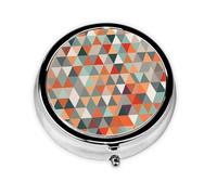 Pill Case with Mirror Retro 3 Compartment Pill Box Triangles Patterns Small Pill Organizer for Purse or Pocket Decorative Metal Medicine Vitamin Organizer Unique Gifts
