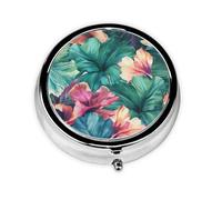 Pill Case with Mirror Retro 3 Compartment Pill Box Tropical Floral Small Pill Organizer for Purse or Pocket Decorative Metal Medicine Vitamin Organizer Unique Gifts