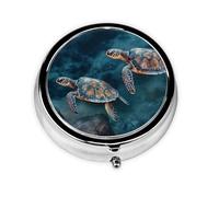 Pill Case with Mirror Retro 3 Compartment Pill Box Turtle Swimming in The sea Small Pill Organizer for Purse or Pocket Decorative Metal Medicine Vitamin Organizer Unique Gifts