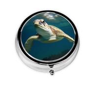 Pill Case with Mirror Retro 3 Compartment Pill Box Underwater Tutrle Small Pill Organizer for Purse or Pocket Decorative Metal Medicine Vitamin Organizer Unique Gifts