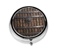Pill Case with Mirror Retro 3 Compartment Pill Box Wooden Castle Wall Metal Gate Small Pill Organizer for Purse or Pocket Decorative Metal Medicine Vitamin Organizer Unique Gifts