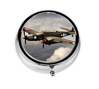 Pill Case with Mirror Retro 3 Compartment Pill Box World War 2 Aircraft Airplane Small Pill Organizer for Purse or Pocket Decorative Metal Medicine Vitamin Organizer Unique Gifts