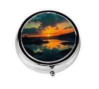 Pill Case with Mirror Retro 3 Compartments Pill Holder Dusk to Dawn Small Pill Organizer for Wallet or Pocket Decorative Metal Organizer Medicine and
