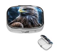 Pill Case with Retro Mirror 2 Compartments Night Sky Pill Organizer with Small Eagle for Wallet or Pocket Decorative Metal Medicine Vitamins Organizer