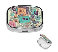 Pill Case with Retro Mirror 2 Compartments Pill Box Illustration I Love The 90 Small Pill Organizer for Wallet or Pocket Metal Vitamin Organizer