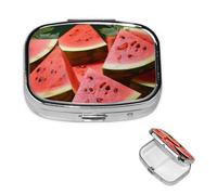 Pill Case with Retro Mirror 2 Compartments Ripe Pill Box Watermelon Slices Pill Organizer Small for Wallet or Pocket Decorative Metal Pill Organizer