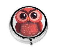 Pill Case with Retro Mirror 3 Compartments Cute Red Owl Pill Organizer Small for Wallet or Pocket Decorative Metal Organizer Medicine Vitamins Gifts