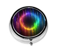 Pill Case with Retro Mirror 3 Compartments Pill Organizer Small Neon Rainbow Pill Organizer for Wallet or Pocket Decorative Metal Medicine Vitamin Medicine Organizer