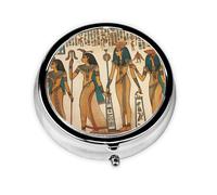 Pill Case Women in Ancient Egypt Round Pill Box Daily 3 Compartment Travel Pill Container for Pocket Purse Portable Medicine Cod Liver Oil Storage Box 3 Times a Day Pill Organizer