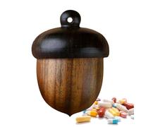 Pill Container, Wood Pine Nut Shape Organizer for Travel with Cute Compact Design Ideal for Daily Medication Pills Storage Jewelry Accessories Perfect to Purse Pocket Handbag Carry