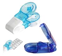 Pill Cutter and Blister Pack Opener Set, Portable Pill Remover Tool with Storage Compartment, Easy No-Touch Medication Dispenser for Vitamins and Tablets, Elderly Daily Medicine Management Aid (Blue)