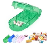 Pill Cutter and Splitter with Storage,Multiple Pill Cutters for Small or Large Pills in Half,Pill Cutter/Separator with Guard for Cutting Pills,Vitamins,Tablets,Daily Medicine Organizer (Green)