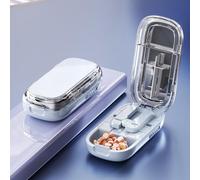 Pill Cutter for Small Pills, Adjustable Multiple Pills Splitter with Centering Device, Split into 1/2 1/3 1/4, Portable Pill Cutter with Storage Box, Easy to Carry for Going Out (Blue, 1/2+1/4)