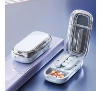 Pill Cutter for Small Pills, Adjustable Multiple Pills Splitter with Centering Device, Split into 1/2 1/3 1/4, Portable Pill Cutter with Storage Box, Easy to Carry for Going Out (Blue, 1/2)