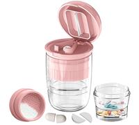 Pill Cutter, GloDeals Pill Crusher and Splitter, Pill Cutter for Small or Large Pills, Crushes Pills, Vitamins, Tablets, Stainless Steel Blade, Removable Drinking Cup (Pink)