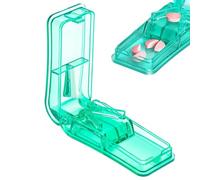 Pill Cutter, Portable Tablet Cutter with Blade and Storage Compartment 2-in-1 Pill Splitter Pill Case Half Quarter for Small or Large Pills Transparent Green Storage Compartment