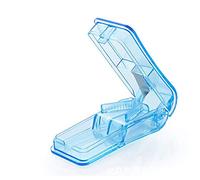 Pill Cutter, Portable Tablet Cutter with Blade and Storage Compartment 2-in-1 Pill Splitter Pill Case Half Quarter for Small or Large Pills Transparent Blue