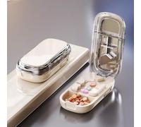 Pill Cutter Portable Tablet Cutter with Stainless Steel Blade and Storage Compartment 2-in-1 Adjustable Pill Splitter Cuttable Halves/Third/Quarters Tablet Case for Small or Large Pills (White)