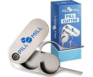 Pill Cutter Splitter by Pill Mill - Metal Blades that Will Never Dull - Grip Handle Helps to Cut Small or Large Pills with Ease - Light and Durable Tablet Divider - Perfect Medicine Slicer for Travel