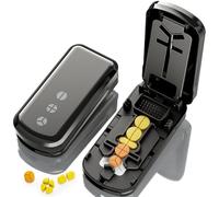 Pill Cutter Splitter for Small and Tiny Pills, 1/2 1/3 1/4 Pill Splitter for Small Pills,Vitamins, Tablets in Half or Quarters, Accurate and Easy Cutting, Stainless Steel Blade, Back Storage (Black)