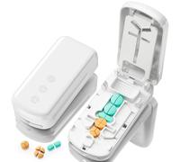 Pill Cutter Splitter for Small and Tiny Pills, 1/2 1/3 1/4 Pill Splitter for Small Pills,Vitamins, Tablets in Half or Quarters, Accurate and Easy Cutting, Stainless Steel Blade, Back Storage (White)