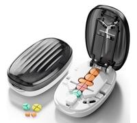 Pill Cutter Splitter for Small and Tiny Pills, 1/2 1/4 Pill Splitter for Small Pills,Vitamins, Tablets in Half or Quarters, Accurate and Easy Cutting, Stainless Steel Blade, Back Storage (Black+White)