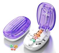 Pill Cutter Splitter for Small and Tiny Pills, 1/2 1/4 Pill Splitter for Small Pills,Vitamins, Tablets in Half or Quarters, Accurate and Easy Cutting, Stainless Steel Blade, Back Storage (Purple)