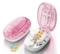 Pill Cutter Splitter for Small and Tiny Pills, 1/2 1/4 Pill Splitter for Small Pills,Vitamins, Tablets in Half or Quarters, Accurate and Easy Cutting, Stainless Steel Blade, Back Storage (Pink)