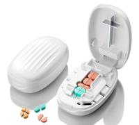 Pill Cutter Splitter for Small and Tiny Pills, 1/2 1/4 Pill Splitter for Small Pills,Vitamins, Tablets in Half or Quarters, Accurate and Easy Cutting, Stainless Steel Blade, Back Storage (White)