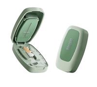 Pill Cutter Splitter for Small and Tiny Pills - Pill Cutter 1/4 - Accurately Cuts Multiple Pills - Easy Open Snap Button. Detachable Nonslip V-Shaped Pad. Wrap-Around Blade Guard. Back Storage (Green)