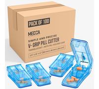Pill Cutter - V- Grip Pill Crusher and Cutter for Vitamins, Big & Small Pills, and Medication - Transparent Pill Splitter with Pill Holder Case to Split (Bulk Case Pack of 100)