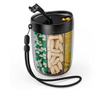 Pill Dispenser 6 Large Compartments Clear Travel Pill Box with Strap Mix-Proof Medicine Travel Case Wide Opening Portable Supplement Organizer Pills Organizer, Container, Case, V