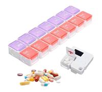 Pill Dispenser Alarm - 14 Compartment Digital Organizer Reminder Box Portable Weekly Pill Case, Smart Medication Scheduler Fish Oil Supplements Medicines | Travel Friendly Health ManagementSystem