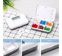 Pill Dispenser with Alarm Electronic Pill Organizer with LCD Display 6 Compartments Digital Pill Reminder Outdoor Portable Mini Pill Box wi